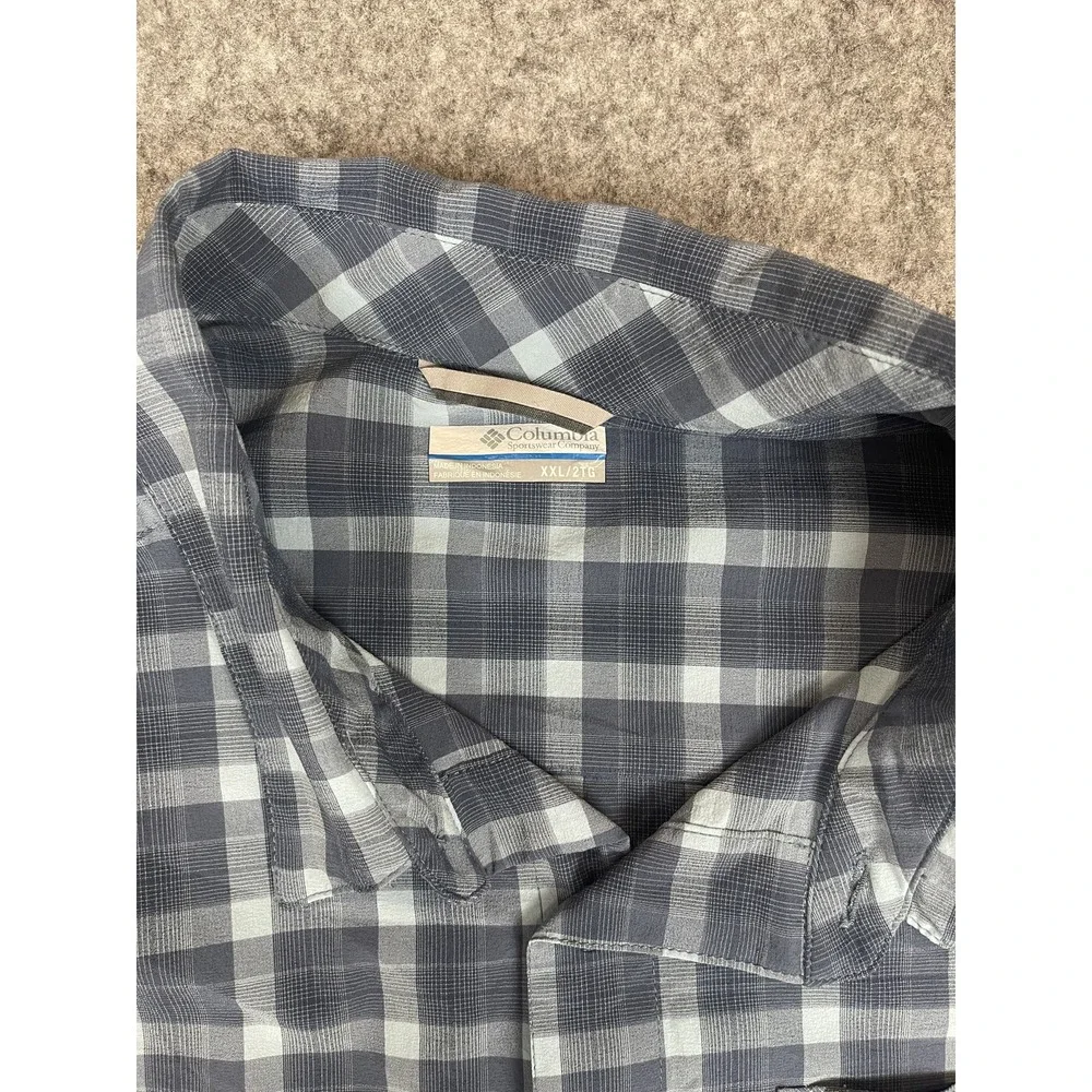 Columbia Performance Shirt Mens XXL Blue Plaid Fishing Outdoor Hiking Gear *READ